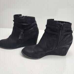Sugar Women's Hiya Casual Platform Wedge Heel Ankle Boot with Side Tassels Black